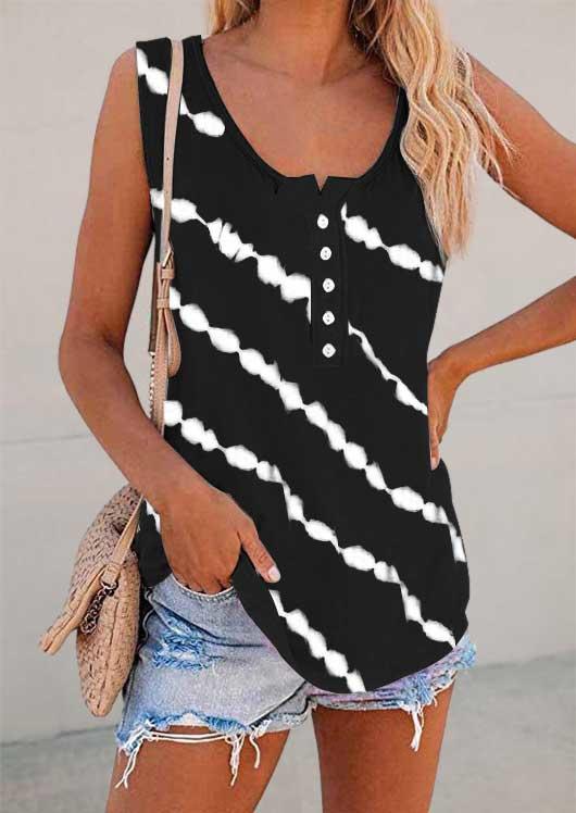 

Tank Tops Tie Dye Button O-Neck Casual Tank Top in Black. Size