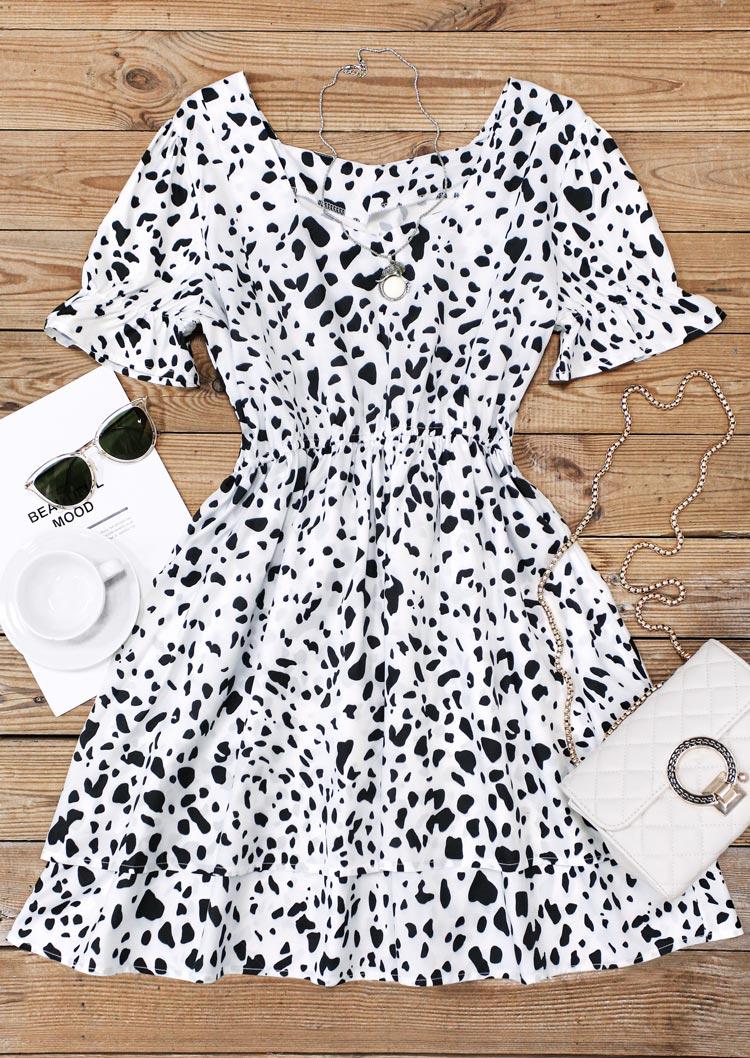 

Mini Dresses Leopard Ruffled Elastic Waist Layered Mini Dress in White. Size: S,,L