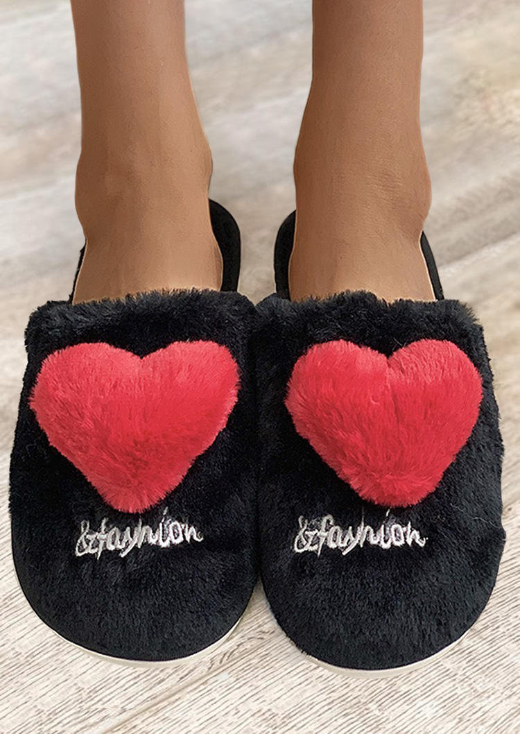 

Slippers Valentine Heart Letter Warm Plush Indoor Slippers in Black. Size: ,38,39,40,41