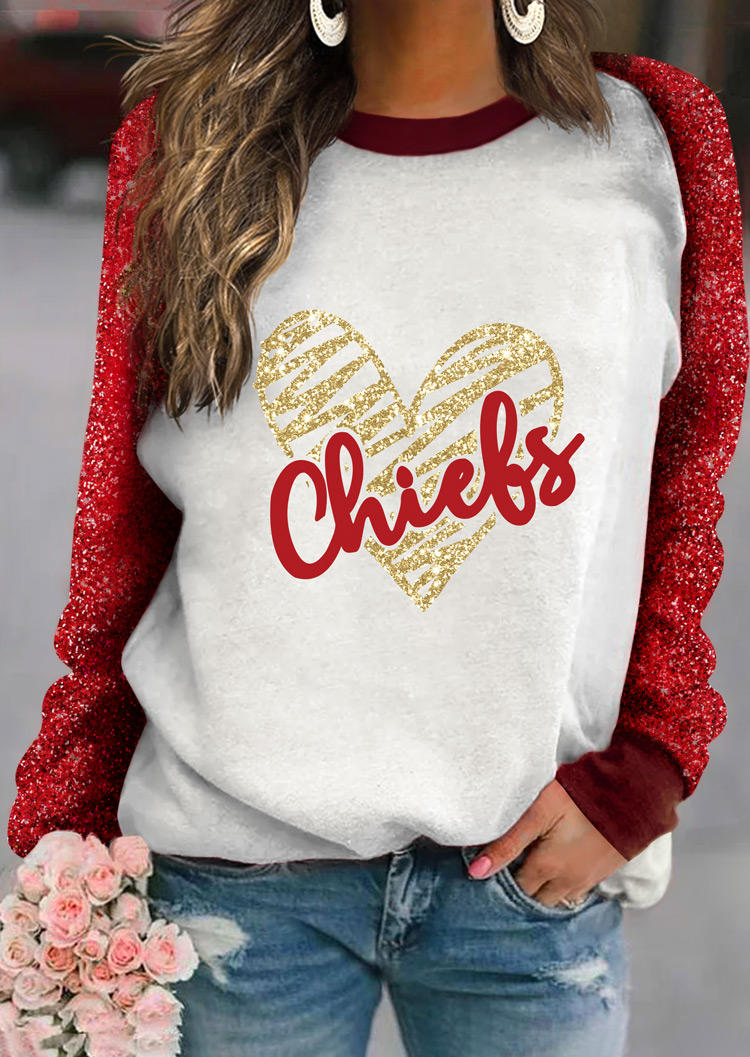 

Sweatshirts Sequined Splicing Chiefs Heart Pullover Sweatshirt in Red. Size