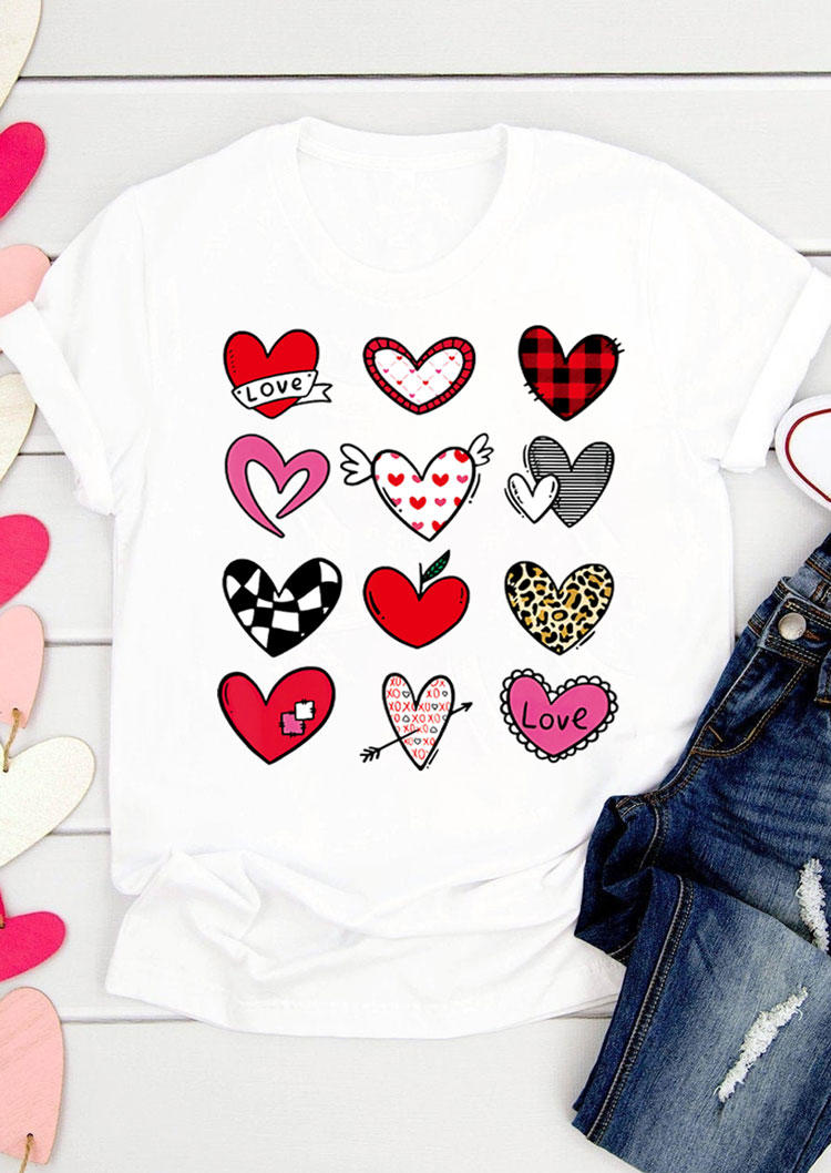 

T-shirts Leopard Plaid Love Heart T-Shirt Tee in White. Size