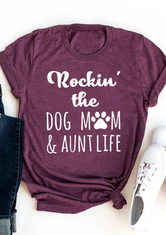 

T-shirts Tees Rockin' The Dog Mom & Aunt Life Paw T-Shirt Tee in Purple. Size
