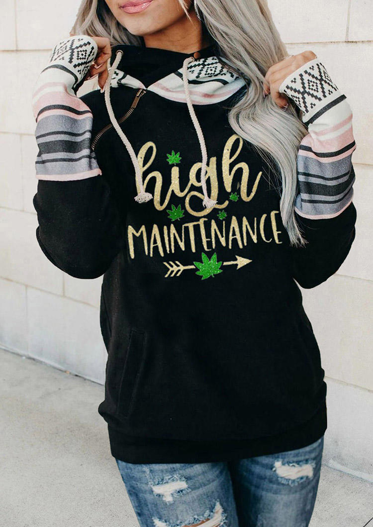 

Hoodies High Maintenance Arrow Geometric Striped Drawstring Hoodie in Black. Size: S,M,,XL