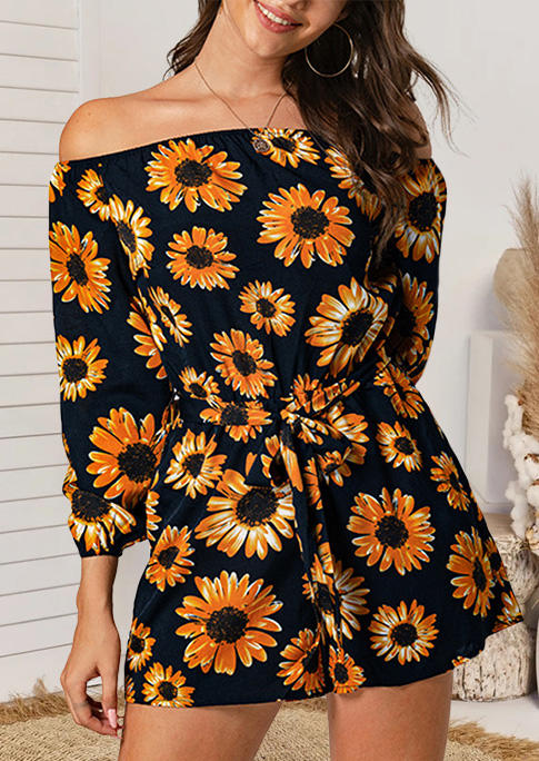 

Jumpsuits & Rompers Sunflower Pocket Off Shoulder Elastic Cuff Romper in Black. Size: ,L,XL