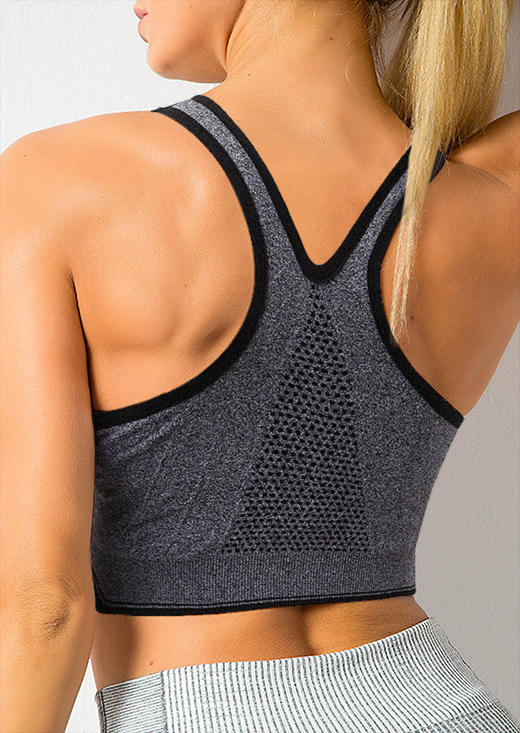 

Activewear Zipper Seamless Padded Yoga Sports Activewear Bra in Gray. Size: ,M