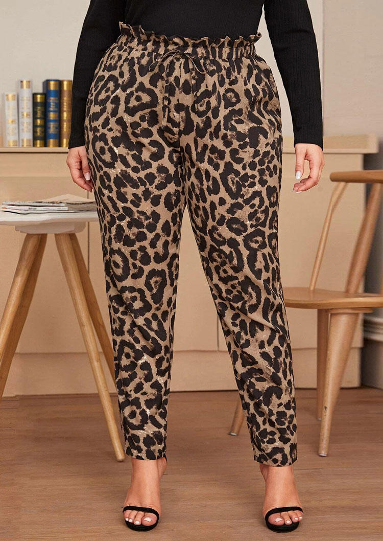 

Plus Size Bottoms Plus Size Leopard Drawstring Elastic Waist Pants in Leopard. Size: ,2XL