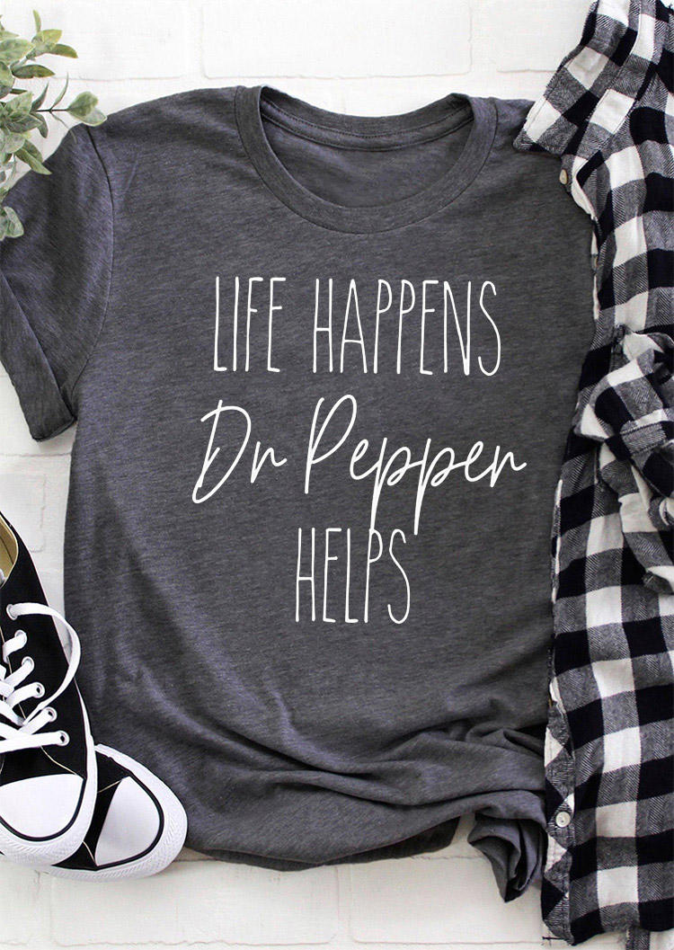 

T-shirts Tees Life Happens Dr Pepper Helps T-Shirt Tee in Dark Grey. Size