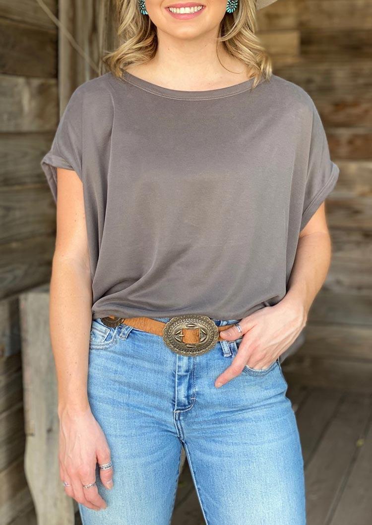 

Blouses Open Back Cut Out O-Neck Casual Blouse in Gray. Size: S,,L
