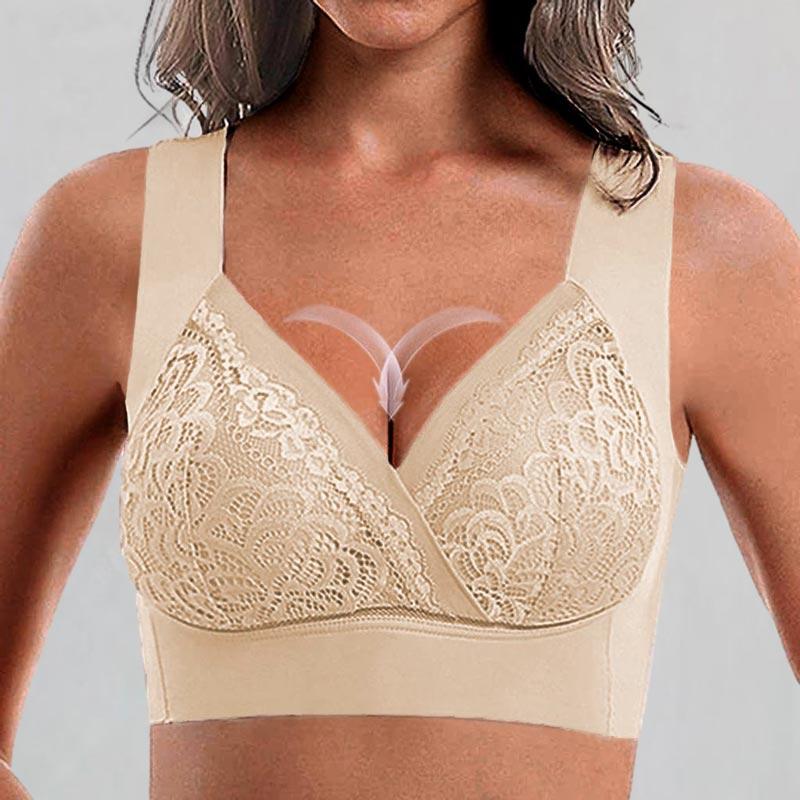 

Bras Lace Wide Shoulder Strap Padded Bra in Apricot. Size
