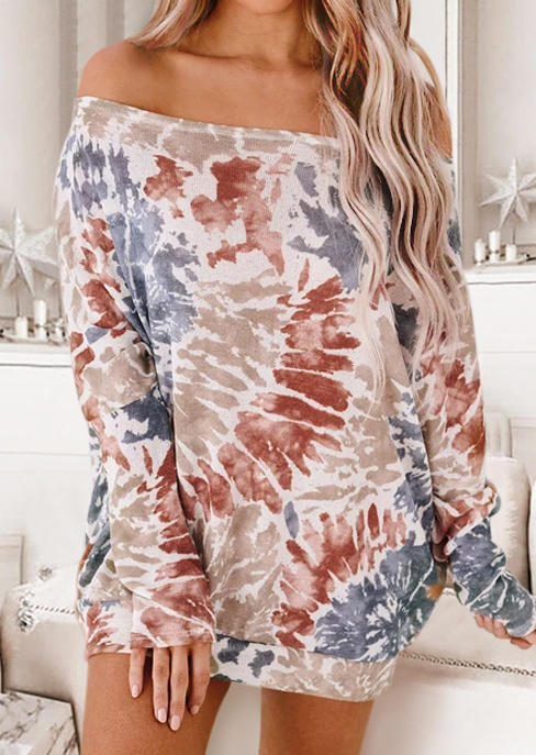 

Mini Dresses Tie Dye Swirl Off Shoulder Long Sleeve Mini Dress in Multicolor. Size: S,M,,XL