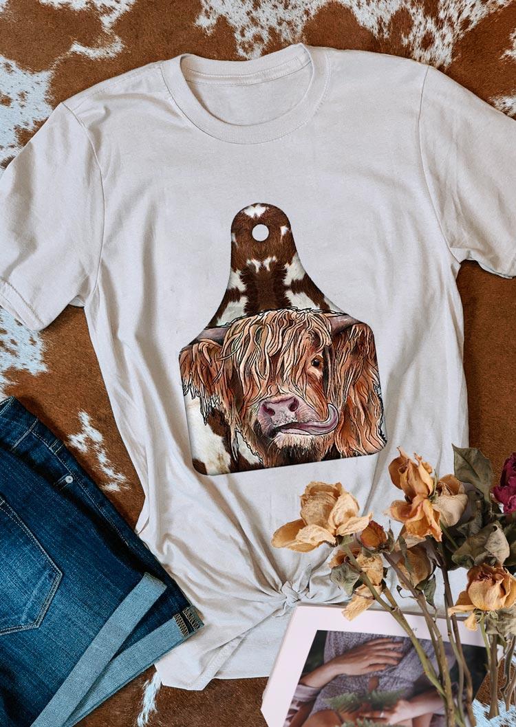 

T-shirts Tees Highland Cow Tag O-Neck T-Shirt Tee in White. Size: ,XL