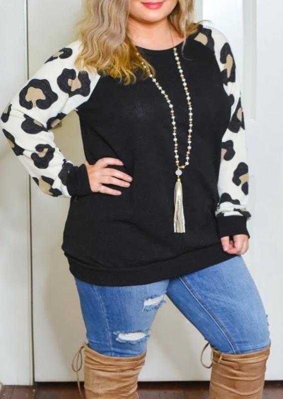 

Plus Size Tops Plus Size Leopard Raglan Sleeve Casual Blouse in Leopard. Size