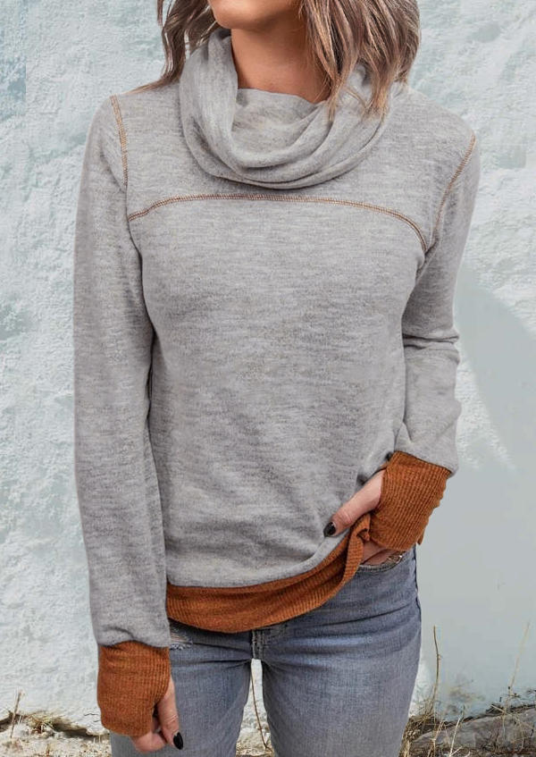 

Sweatshirts Cowl Neck Long Sleeve Pullover Sweatshirt in Light Grey. Size