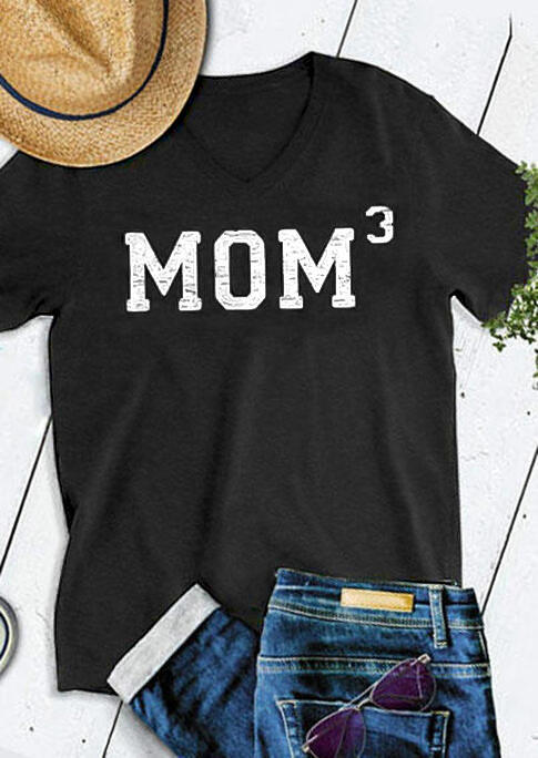 Mom 3 V-Neck T-Shirt Tee - Black