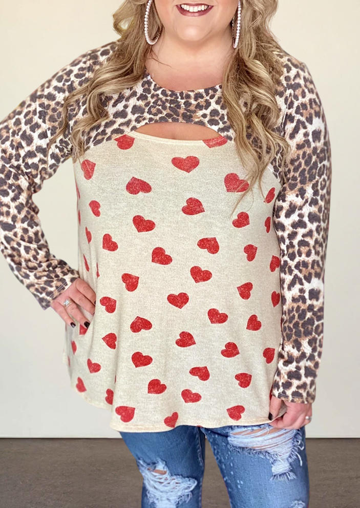 

Plus Size Tops Plus Size Valentine Leopard Love Heart Hollow Out Blouse in Leopard. Size: ,XL,2XL,3XL
