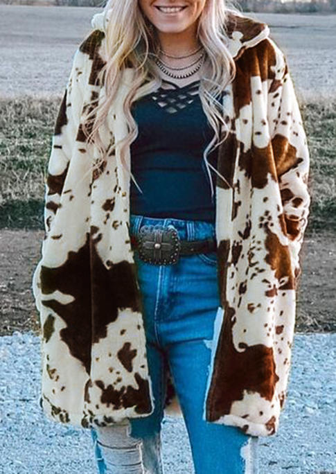

Coats Western Cow Warm Plush Pocket Long Sleeve Coat in Coffee. Size