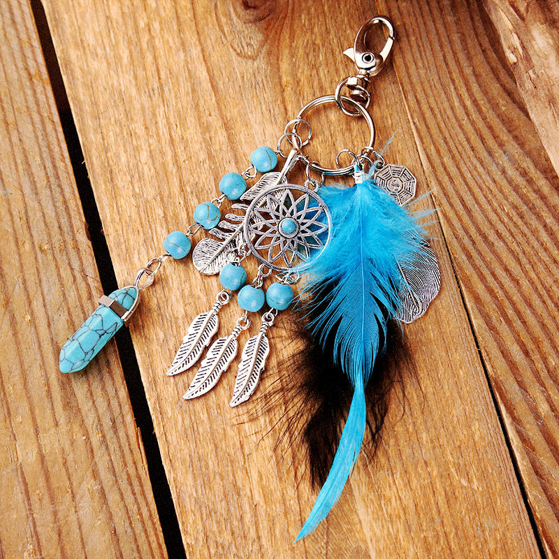 

Keychains Hollow Out Dreamcatcher Feather Beading Keychain in Blue. Size