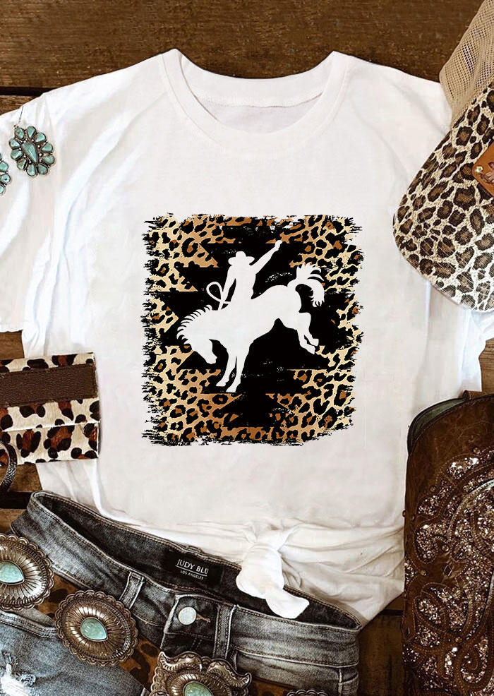 

T-shirts Tees Western Cowboy Horse Leopard T-Shirt Tee in White. Size