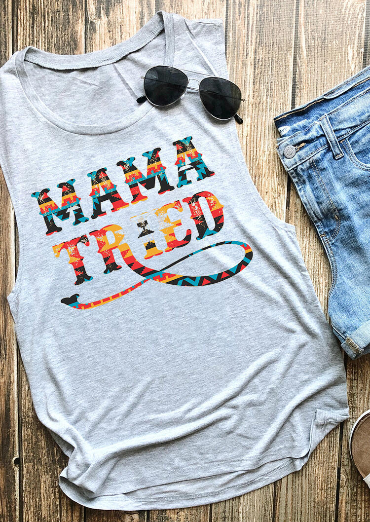 

Tank Tops Aztec Geometric Mama Tried Casual Tank Top in Light Grey. Size