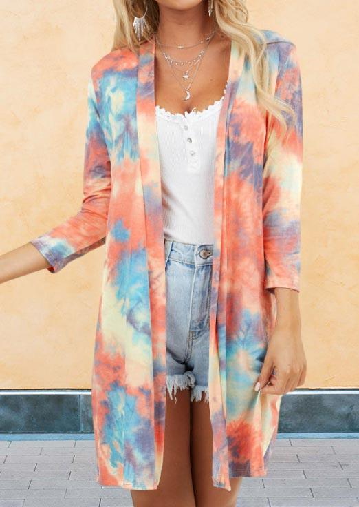 

Cardigans Tie Dye Pocket Open Front Long Cardigan in Multicolor. Size