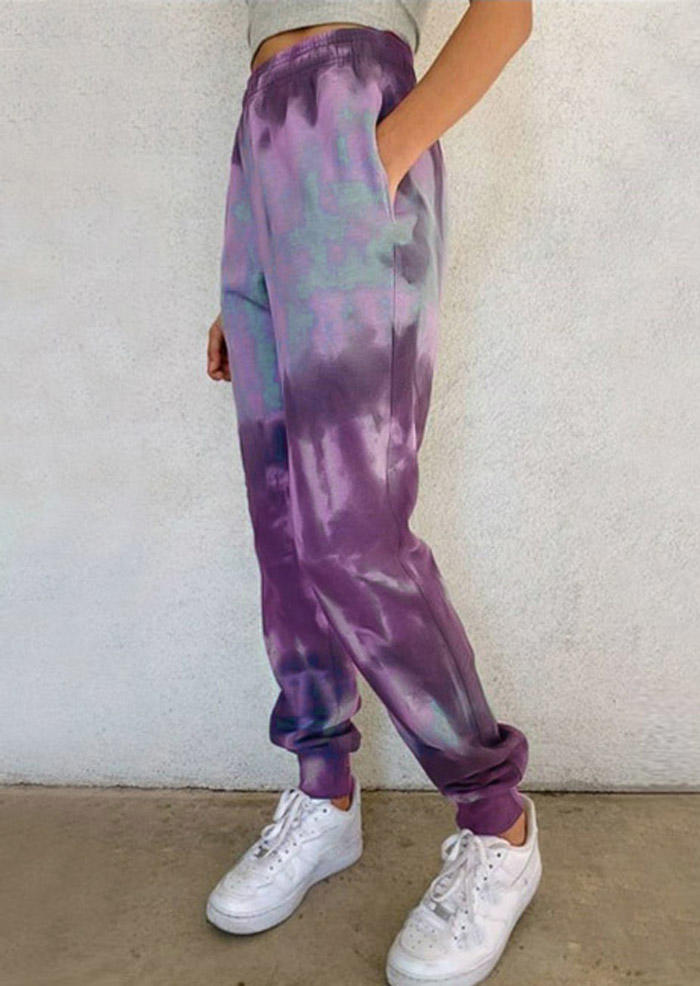 

Pants Tie Dye Pocket Elastic Waist Sports Pants in Purple. Size