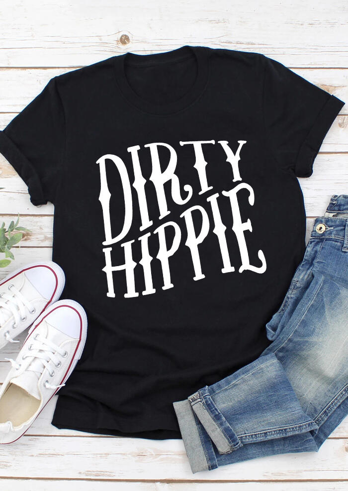 

T-shirts Tees Dirty Hippie O-Neck Casual T-Shirt Tee in Black. Size