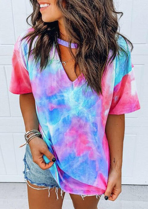 Blouses Tie Dye Hollow Out Blouse without Necklace in Multicolor. Size: S