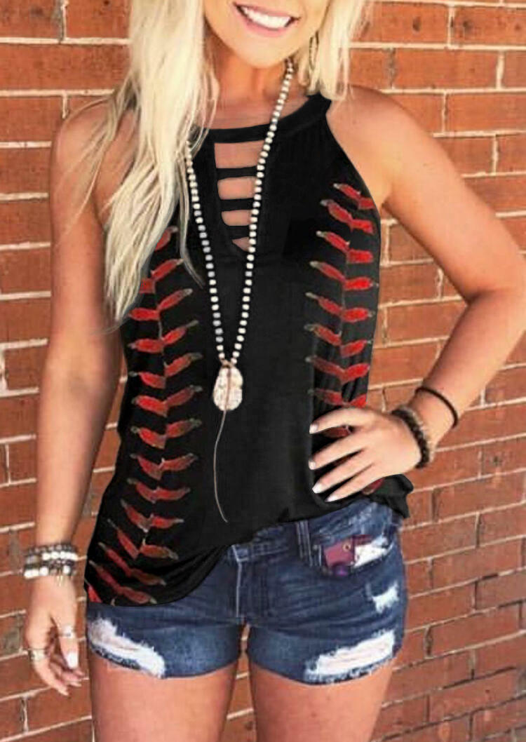 

Tank Tops Leaf Hollow Out Halter Casual Tank Top in Black. Size