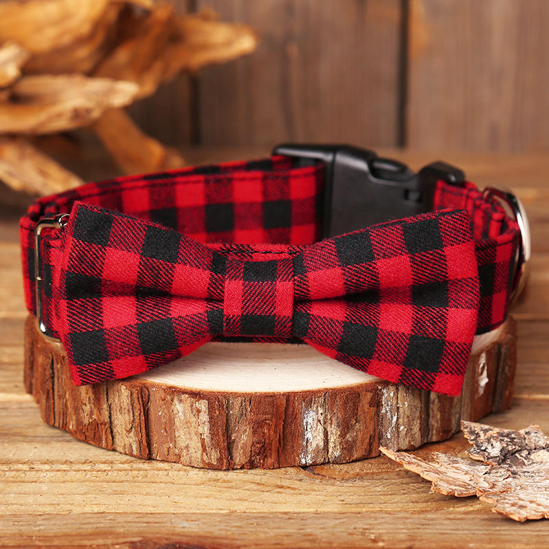 

Pet Products Plaid Bowknot Buckle Adjustable Dog Collar in Red. Size