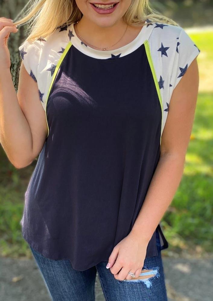 

Blouses Star Raglan Sleeve O-Neck Casual Blouse - Navy Blue in Blue. Size