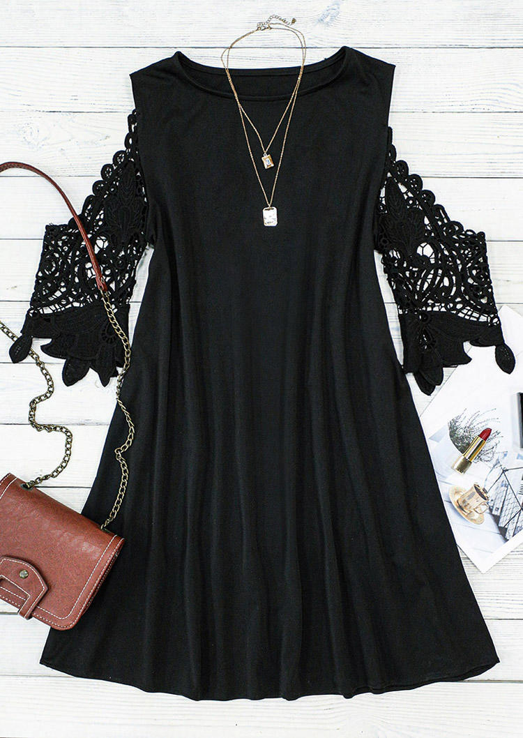 

Mini Dresses Lace Splicing Cold Shoulder Mini Dress in Black. Size