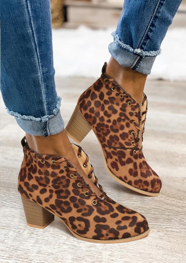 

Boots Leopard Slip On Heeled Round Toe Ankle Boots in Leopard. Size