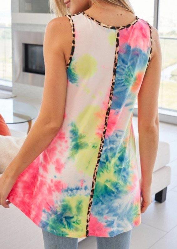 

Tank Tops Tie Dye Leopard Splicing Casual Tank Top in Multicolor. Size: ,M,L