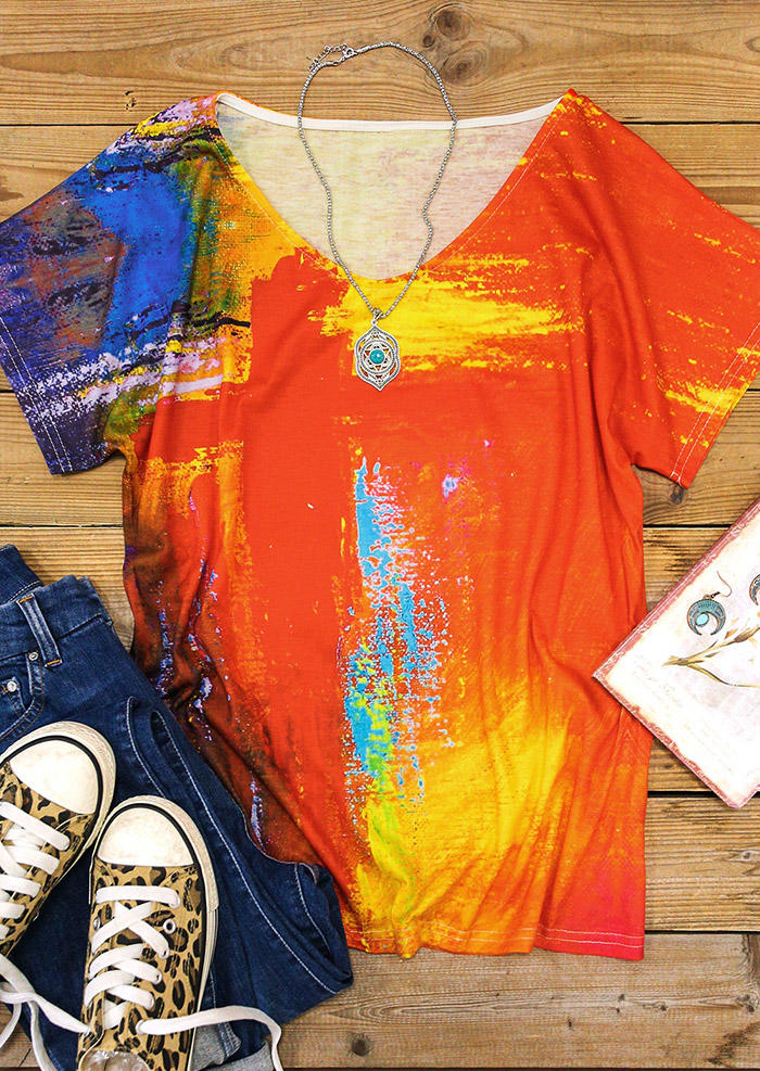

T-shirts Tees Tie Dye Cross V-Neck T-Shirt Tee in Multicolor. Size