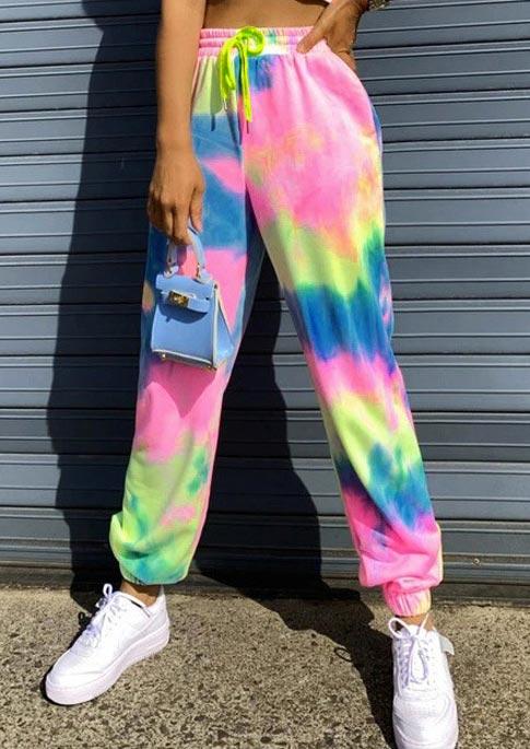 

Pants Tie Dye Drawstring Elastic Waist Sports Pants in Multicolor. Size: ,M,L