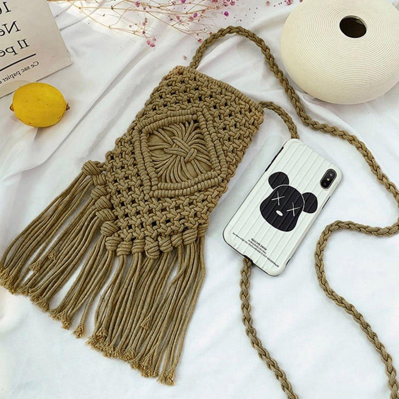 

Crossbody Bag Bohemian Crochet Tassel Shoulder Crossbody Bag in Army Green. Size