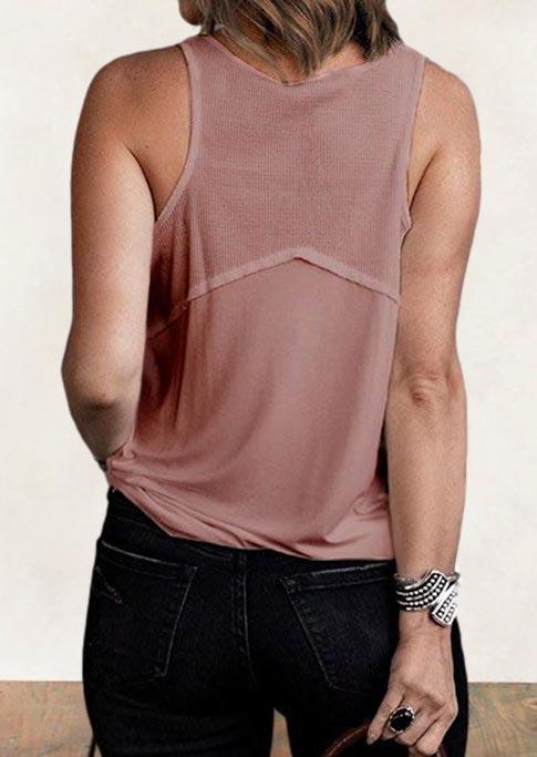 

Tank Tops Button Splicing O-Neck Casual Dress in Cameo Brown. Size: ,M