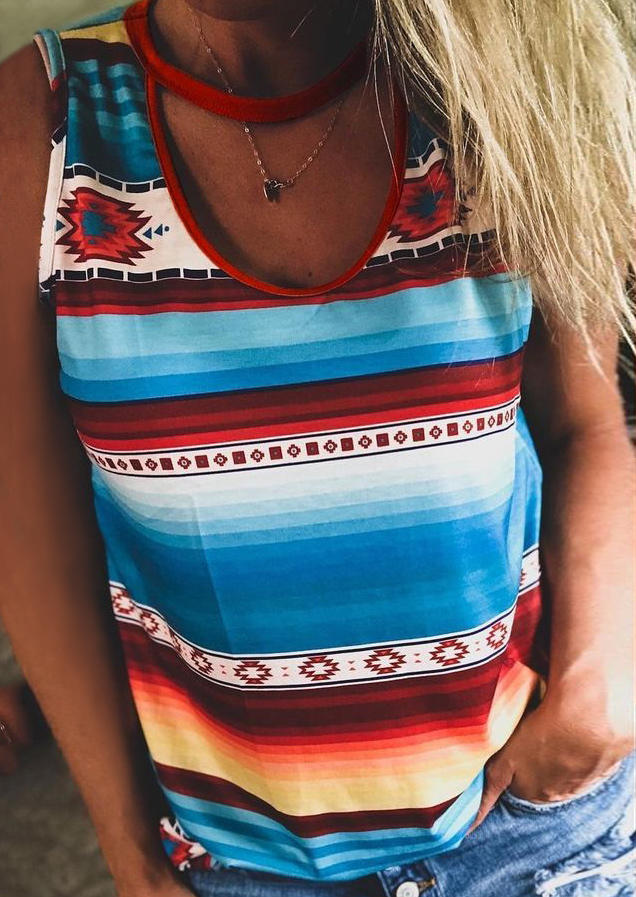 

Tank Tops Aztec Geometric Colorful Striped Casual Tank Top in Multicolor. Size: S