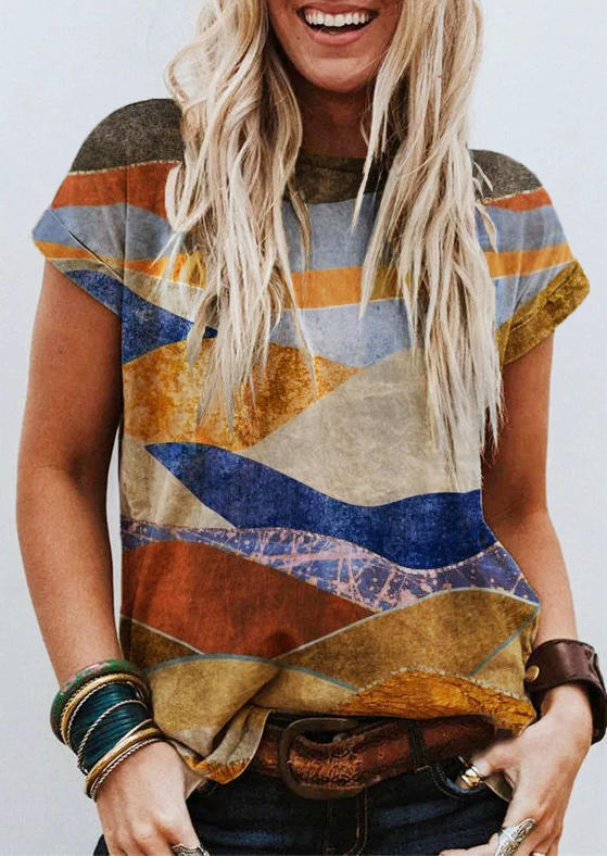 

T-shirts Tees Landscape O-Neck Short Sleeve T-Shirt Tee in Multicolor. Size