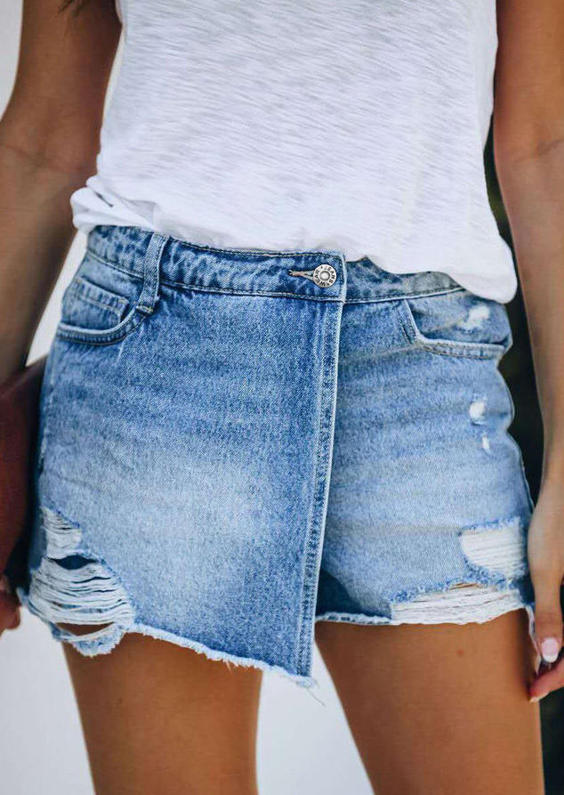 

Shorts Ripped Hole Pocket Casual Denim Shorts in Light Blue. Size: ,M