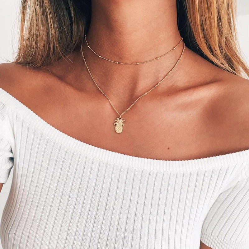 

Necklaces Pineapple Dual-Layered Casual Necklace in Gold,Silver. Size