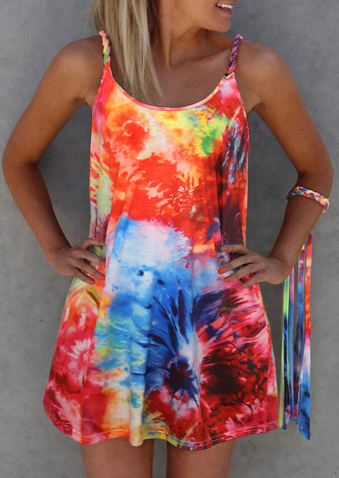 

Mini Dresses Tie Dye Twist Spaghetti Strap Mini Dress in Multicolor. Size: ,XL