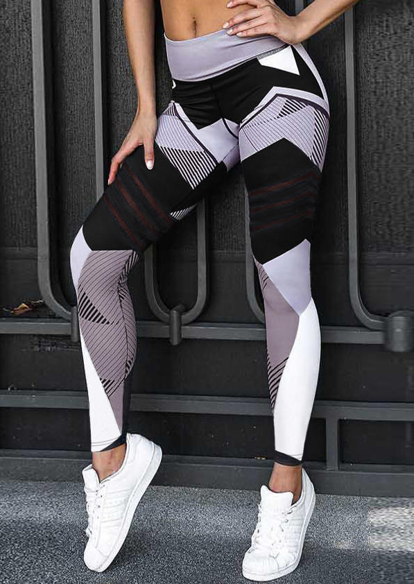 

Activewear Mesh Geometric Striped Splicing Yoga Fitness Activewear Leggings in Multicolor. Size