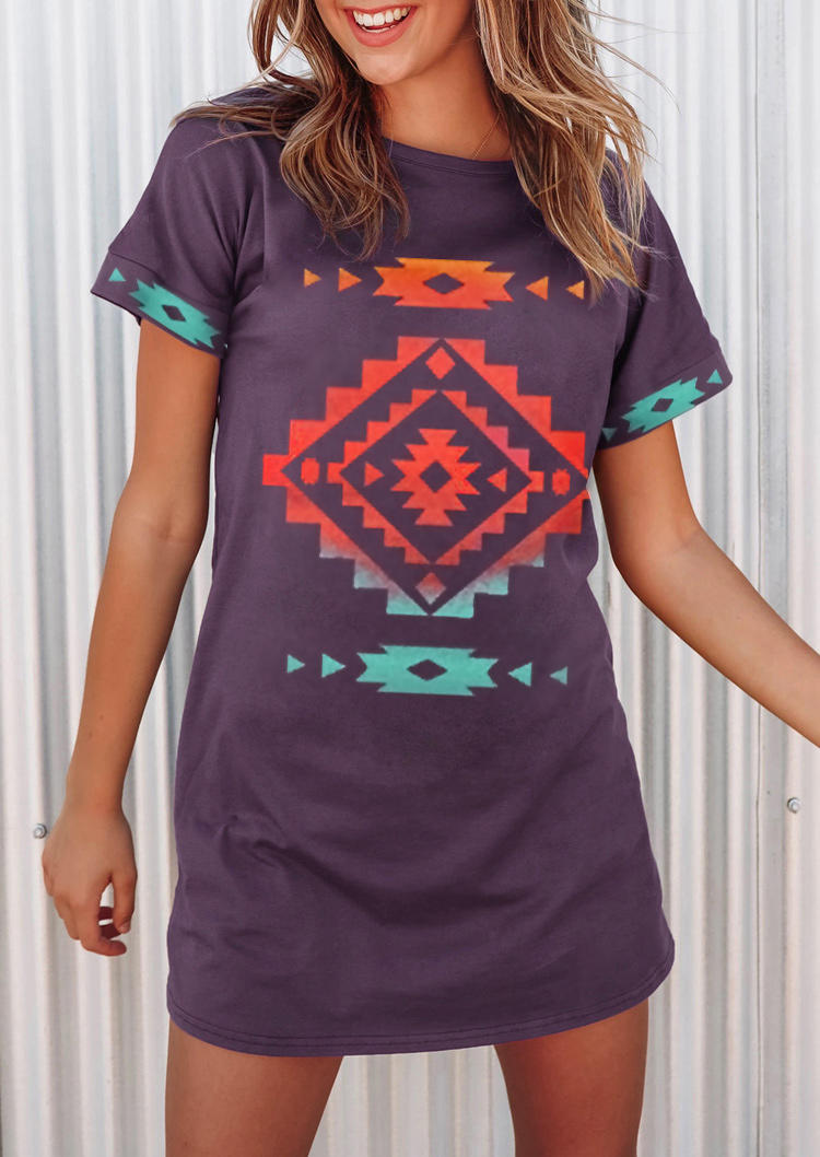 

Aztec Geometric Western Mini Dress - Purple, 496477