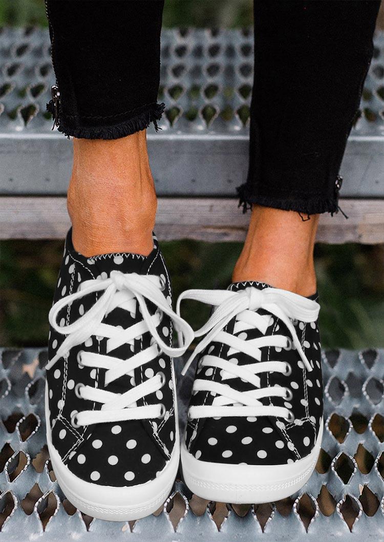 

Sneakers Polka Dot Lace Up Round Toe Flat Sneakers in Black. Size