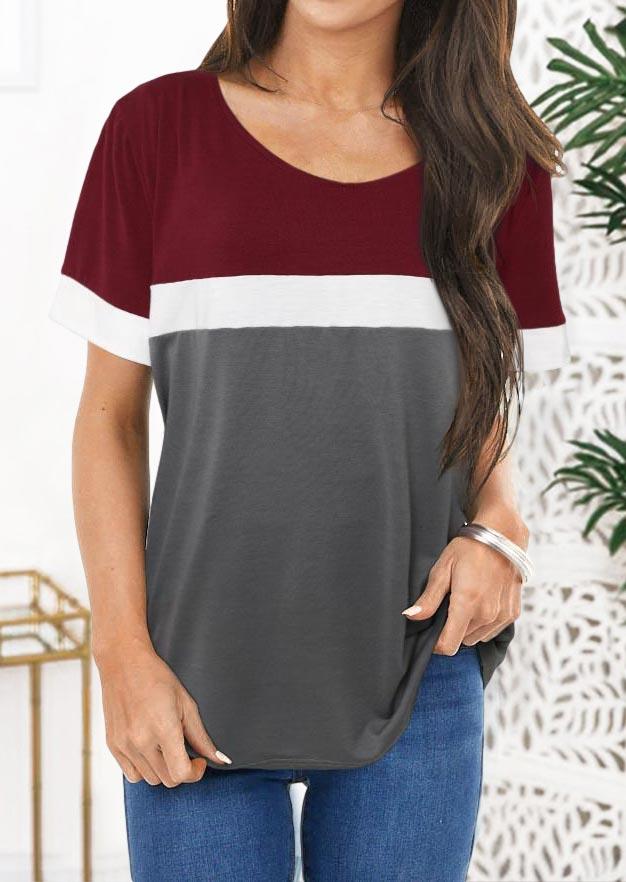 

T-shirts Tees Color Block Short Sleeve O-Neck T-Shirt Tee in Multicolor. Size