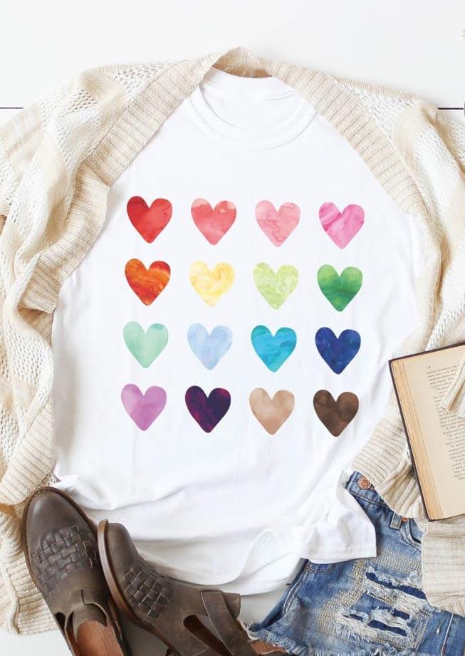 

T-shirts Tees Watercolor Heart O-Neck T-Shirt Tee in White. Size: ,L