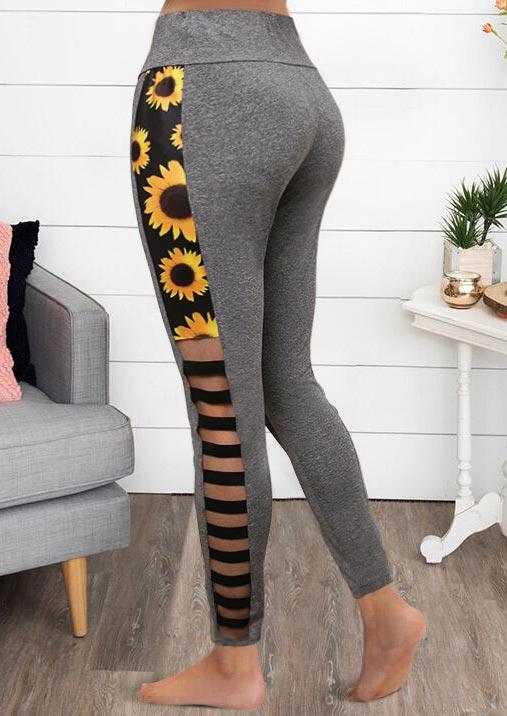 Leggings Sunflower Hollow Out Stretchy Leggings in Gray. Size: S,XL