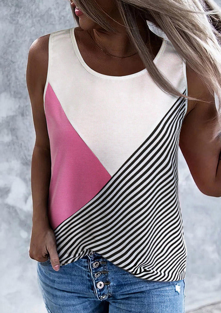 Color Block Striped Casual O-Neck Tank
