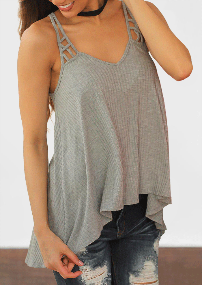 

Tank Tops Open Back Hollow Out Asymmetric Camisole in Gray. Size: ,M,L